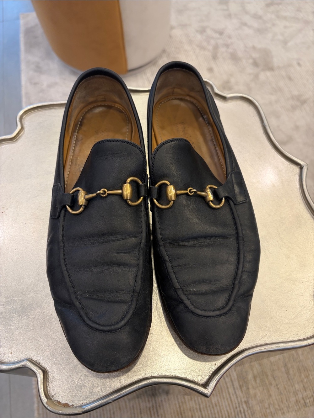 Gucci Black Leather Horsebit Loafers with Gold Hardware